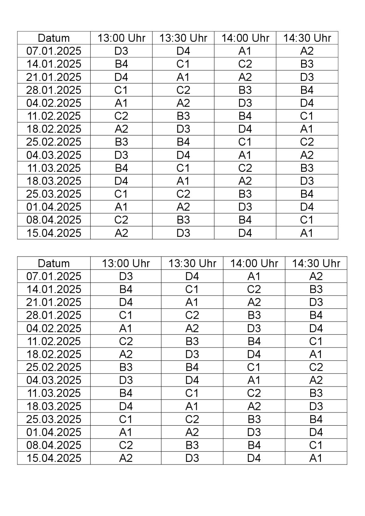 Tafelausgabe vom 07.01.2025 bis 15.04.2025