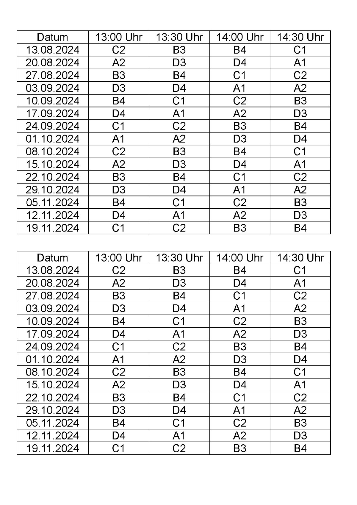 Tafelausgabe vom 13.08 bis 19.11.2024